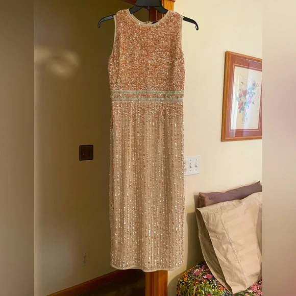 Mac Duggal | Dresses | Mac Duggal Rose Gold Yellow Gold And Silver Sequins  And Rhinestone Evening Gown | Poshmark